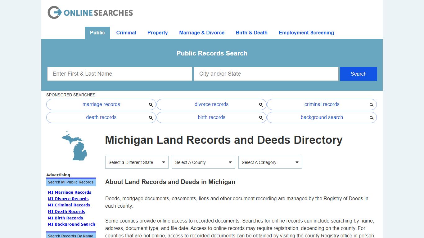 Michigan Land Records and Deeds Search Directory - OnlineSearches.com